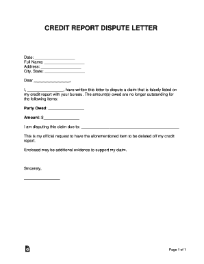 Free Credit Report Dispute Letter Template - Sample ... - eForms
