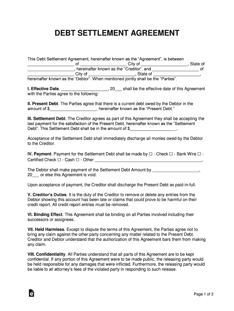 debt settlement agreement letter Preview on Page 1