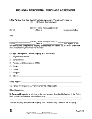 Fillable Online Michigan Residential Real Estate Purchase Agreement. eForms Fax Email Print ...