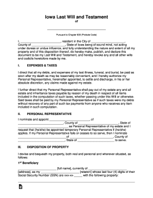 Fillable Online Iowa Last Will And Testament Template Fax Email Print Pdffiller