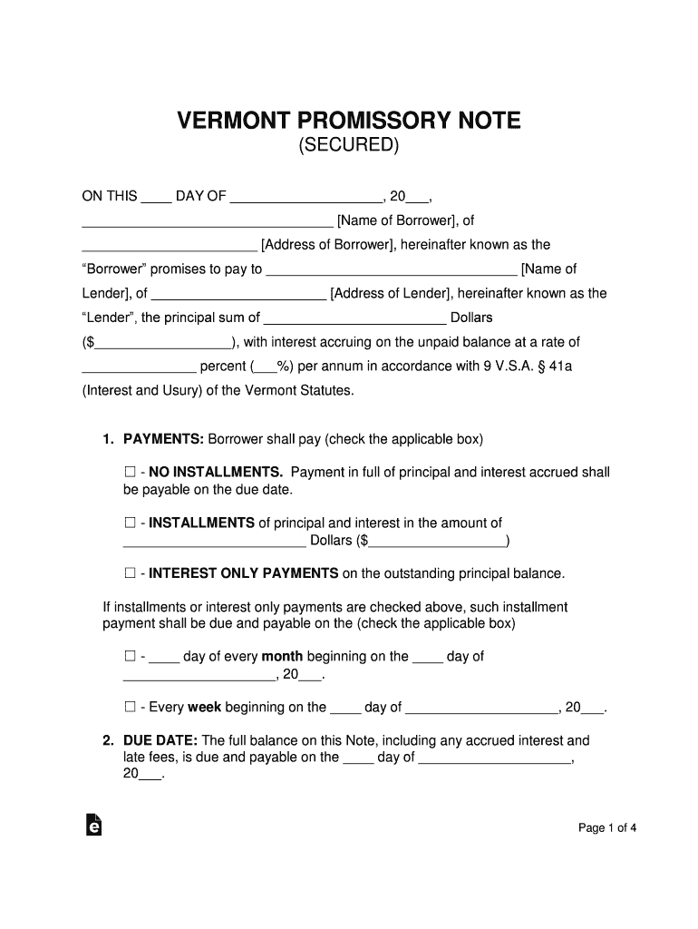 vermont promissory note Preview on Page 1