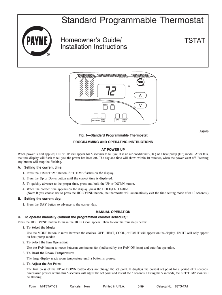 Fillable Online Carrier Standard Programmable Thermostat Homeowner's