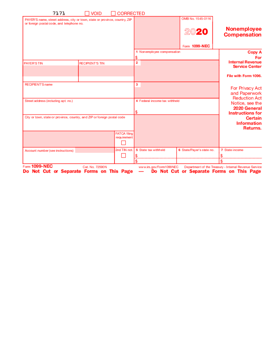 Form 1099 Nec Printable Blank PDF Online