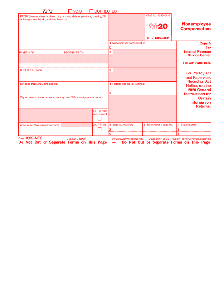 IRS 1099NEC 20202022 Fill and Sign Printable Template Online US
