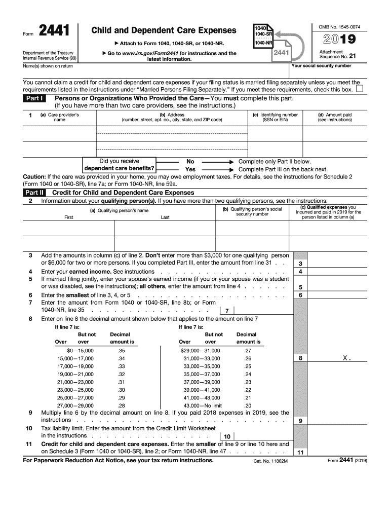 IRS 2441 2019 Fill out Tax Template Online US Legal Forms