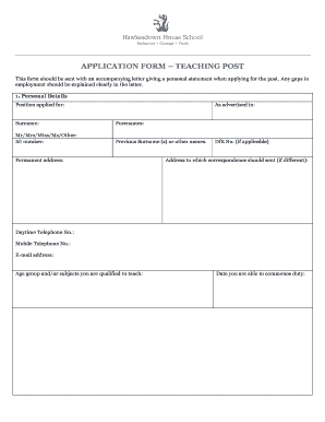 APPLICATION FORM TEACHING POST