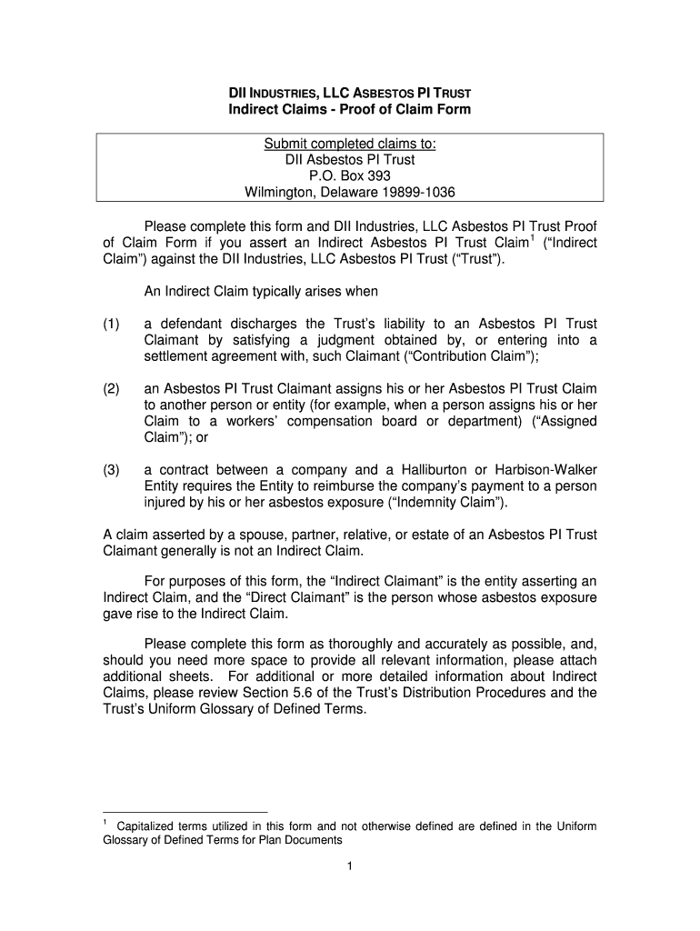 Fillable Online DII INDUSTRIES, LLC ASBESTOS PI TRUST PROOF OF CLAIM