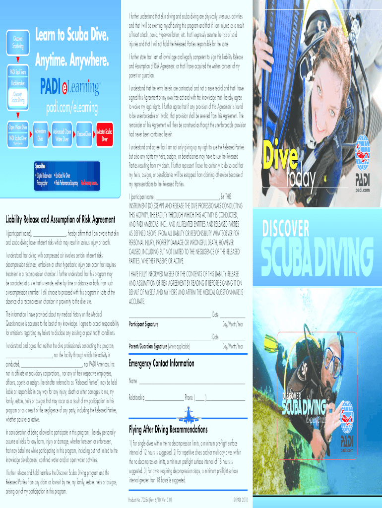 Fillable Online Learn to Scuba Dive. Anytime. Anywhere. Underwater