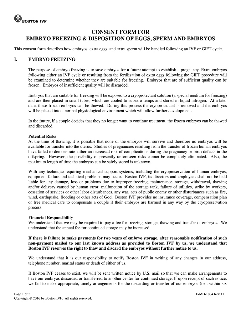 frozen embryo transfer consent form Preview on Page 1