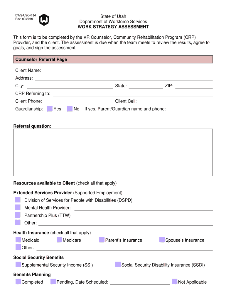 WORK STRATEGY ASSESSMENT Preview on Page 1