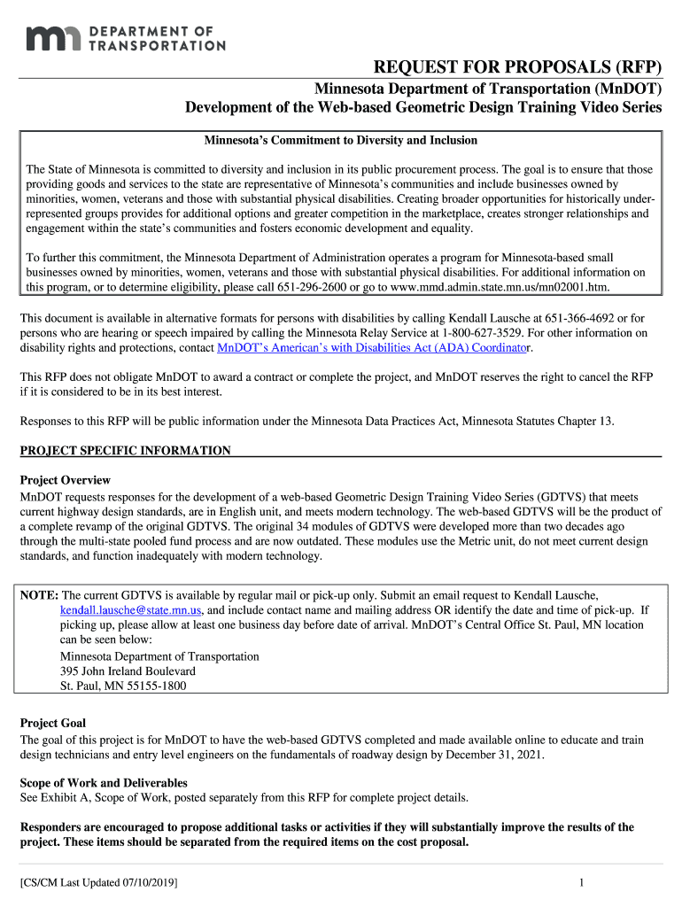 Fillable Online Scope of Work - Minnesota Department of Transportation ...