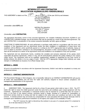 Fillable Online agreement between city and contractor ... - Lee County ...