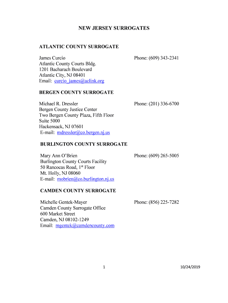 Fillable Online County Surrogates - NJ Courts Fax Email Print - pdfFiller