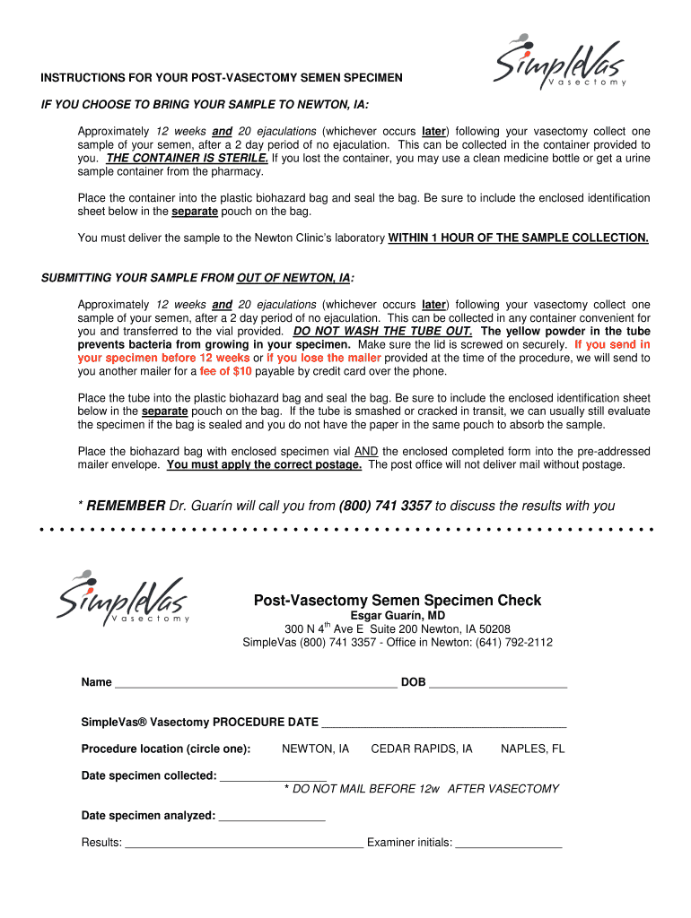 Fillable Online How to Collect a Semen Sample for Your Lab Test