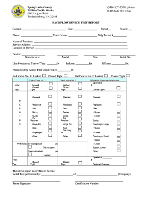 Fillable Online Back Flow Device Test Report Form. Back Flow Device ...