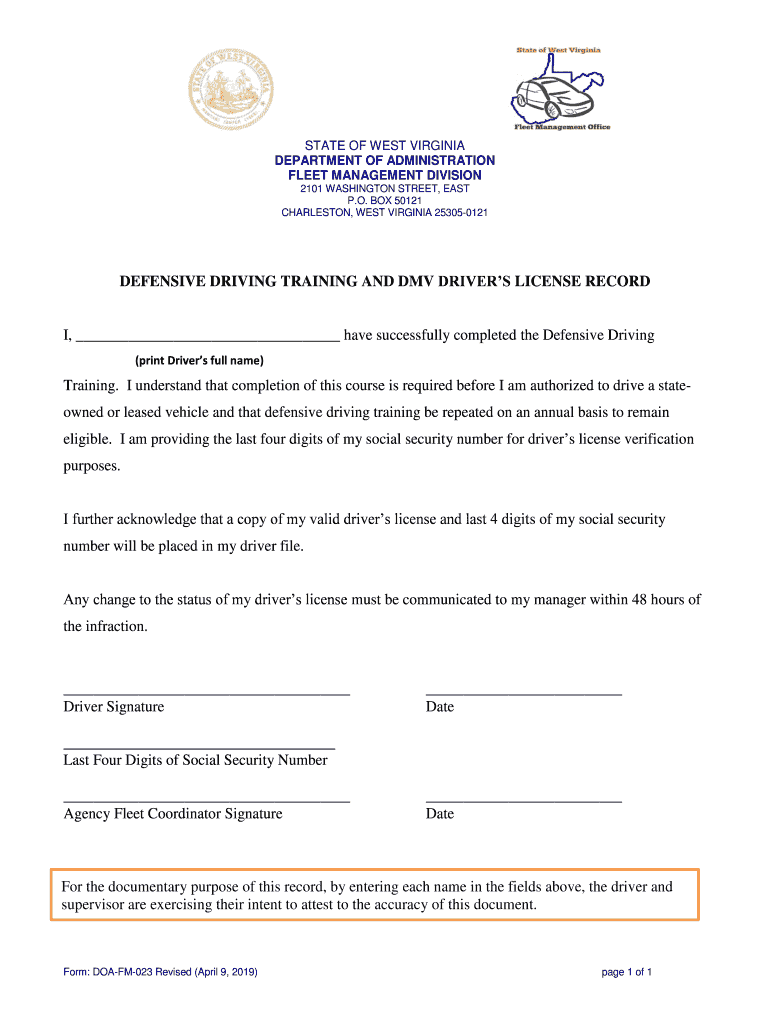 Fillable Online fleet wv Defensive Driving Training and DMV Driver's ...