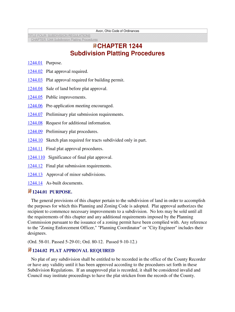 Fillable Online TITLE ONE Platting and SubdivisionsCode of Ordinances