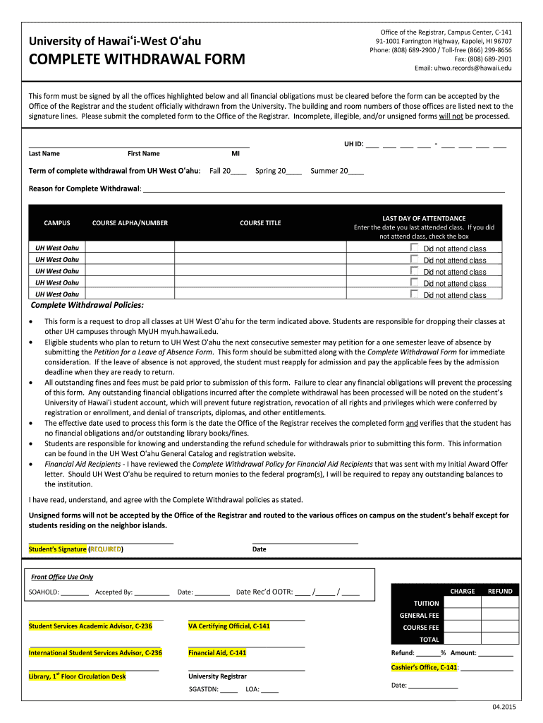 Fillable Online Turn in Health Clearance - UH West Oahu - University of ...