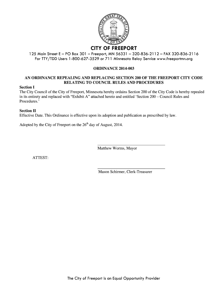 Fillable Online AN ORDINANCE REPEALING AND REPLACING SECTION 200 OF THE