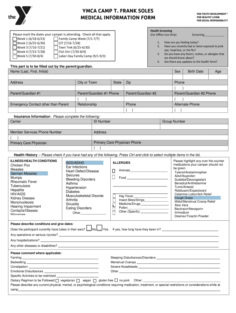 Fillable Online YMCA Camp Soles Summer, outdoor and overnight camps. Fax Email Print pdfFiller