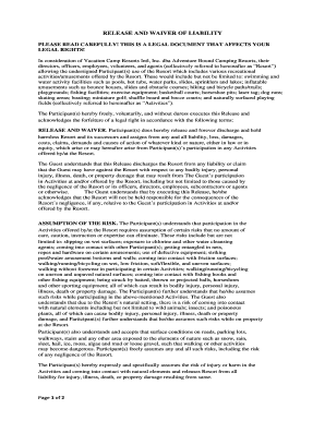 Release and Waiver of Liability for Adventure Bound Camping Resorts