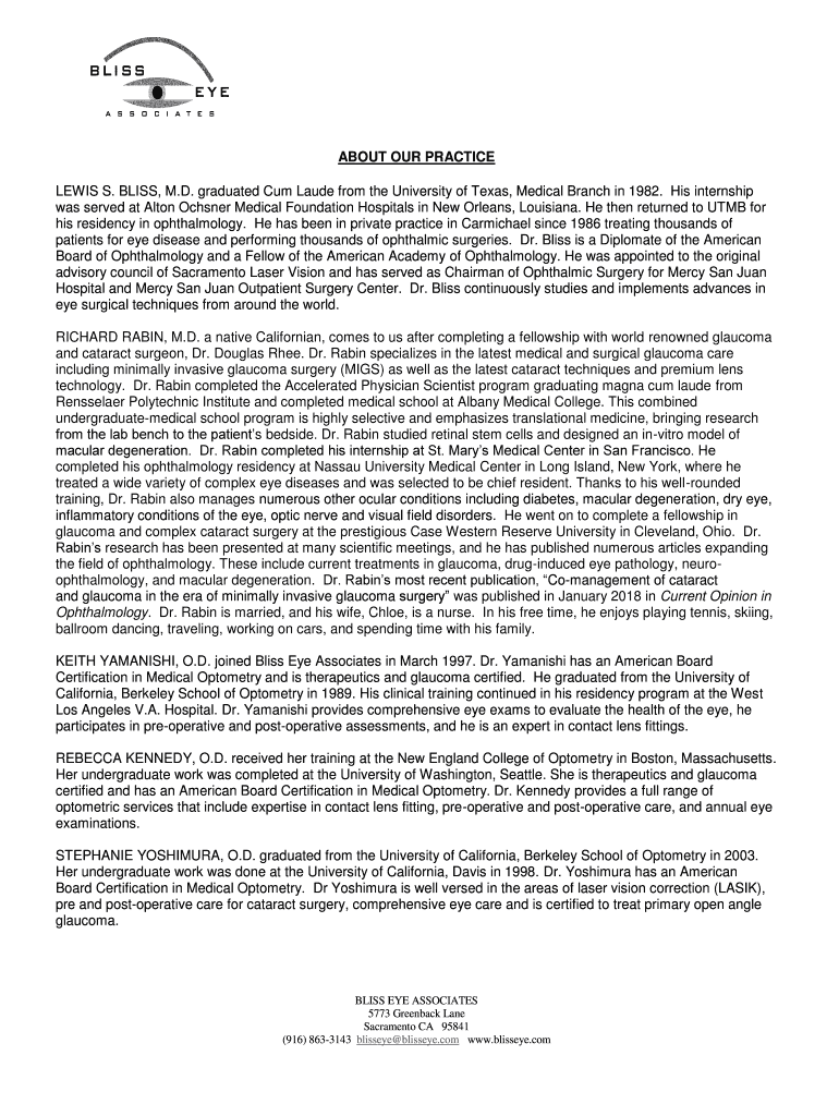 Fillable Online fax cover sheet Bliss Eye Associates Fax Email Print