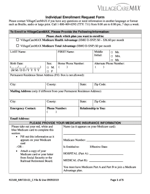Individual Enrollment Request Form Mrs. Ms M. F - VillageCareMAX