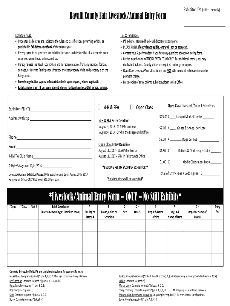 Fillable Online Livestock/Animal Entry Form Ravalli County Fax Email