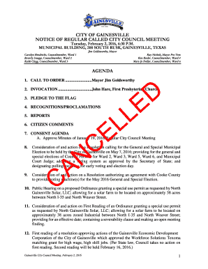 CITY OF GAINESVILLE NOTICE OF REGULAR CALLED CITY