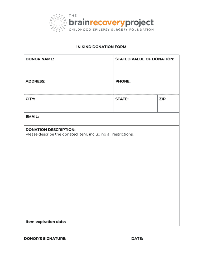 Fillable Online IN KIND DONATION FORM DONOR NAME STATED VALUE OF DONATION Fax Email Print