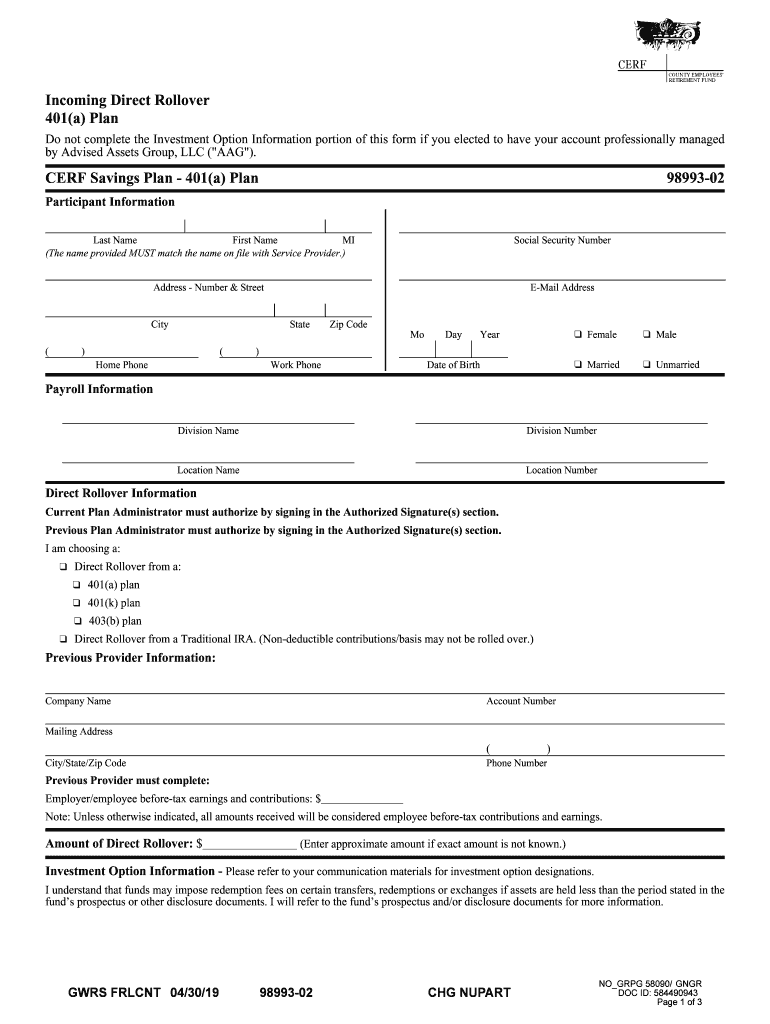 Incoming Direct Rollover - County Employees' Retirement Fund Preview on Page 1