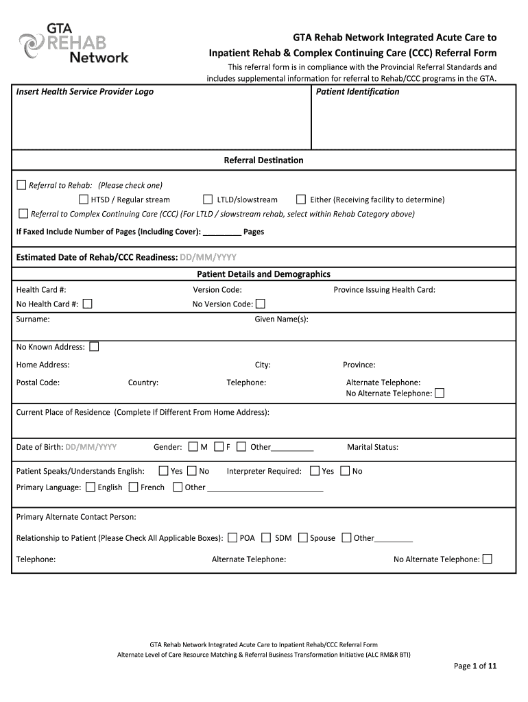 Inpatient Rehabilitation Referral Form Preview on Page 1