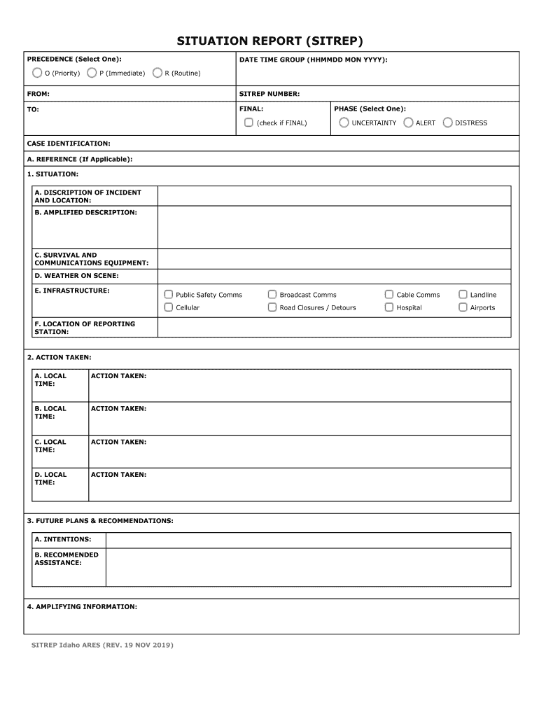 Idaho ARES SITREP Form Fill And Sign Printable Template Online US 