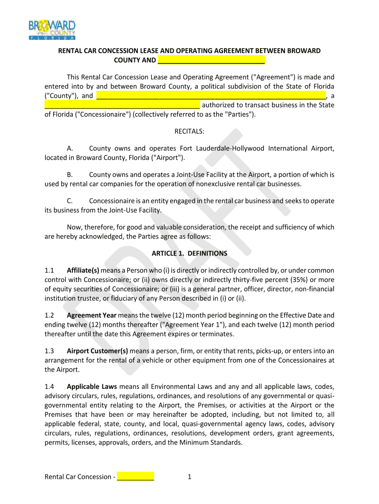 Fillable Online Rental Car Concession Lease Agreement Draft. Rental Car