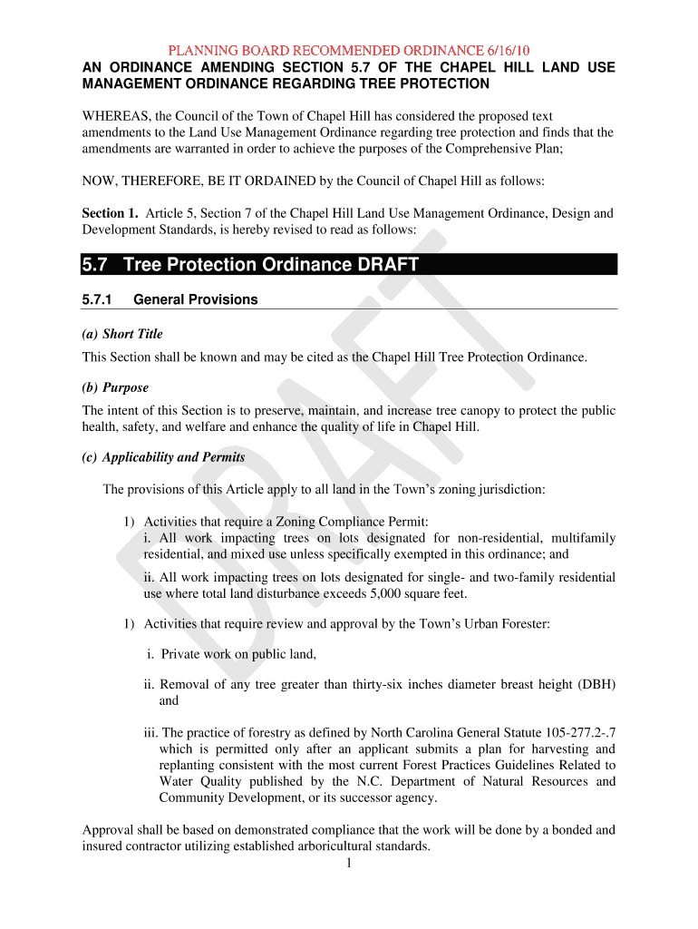 Fillable Online 5.7 Tree Protection Ordinance DRAFT Town of Chapel