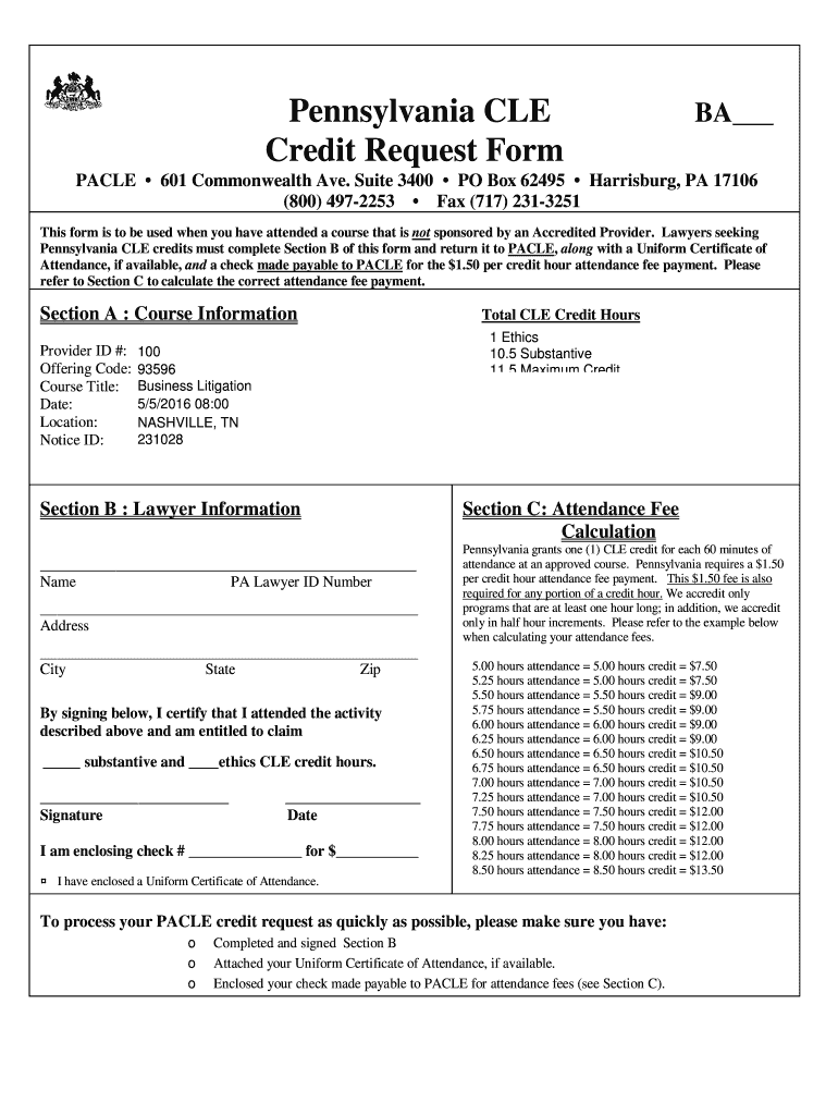 Fillable Online Certificate of Attendance Pennsylvania Continuing Legal Fax Email Print