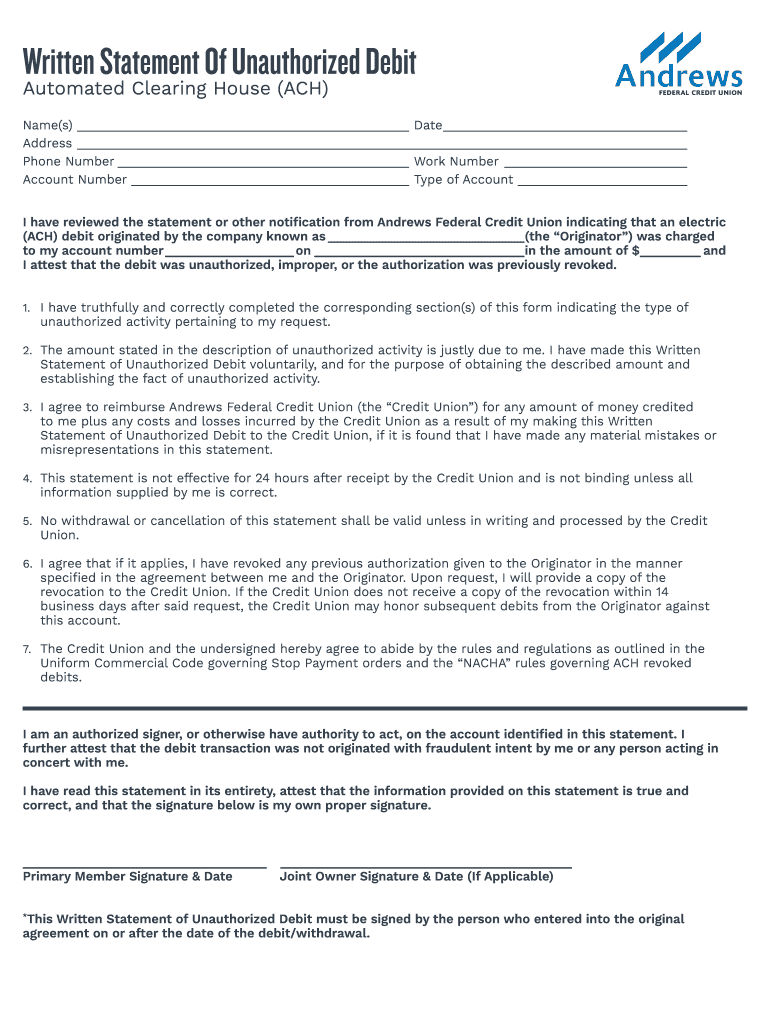 Fillable online affidavit of unauthorized debit activity fax email
