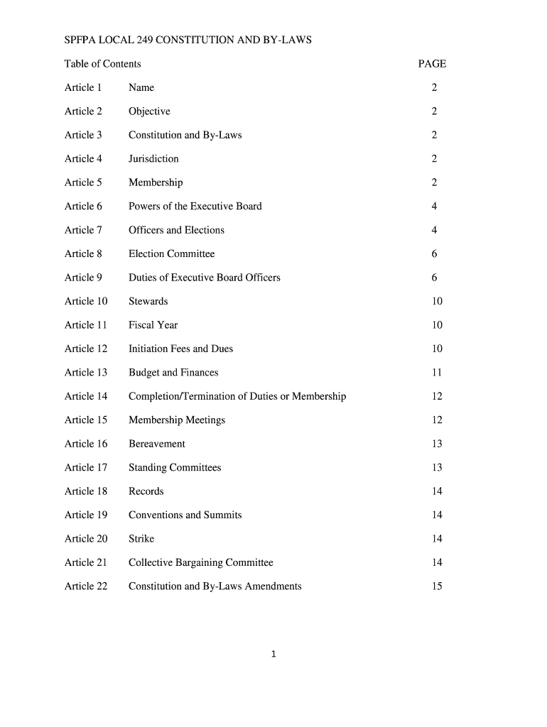 SPFPA LOCAL 249 CONSTITUTION AND BY-LAWS Preview on Page 1