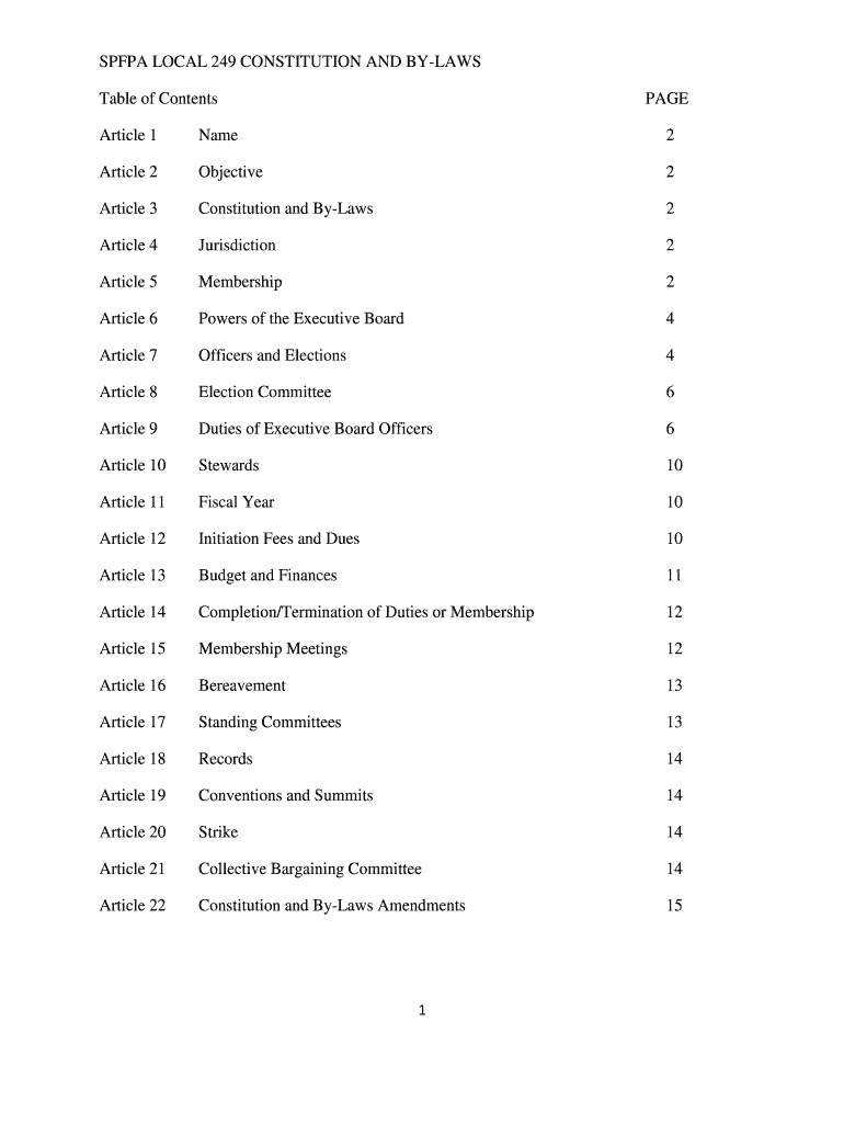SPFPA LOCAL 249 CONSTITUTION AND BY-LAWS Preview on Page 1.