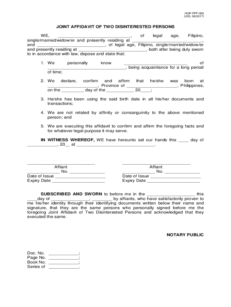 affidavit of two disinterested person Preview on Page 1