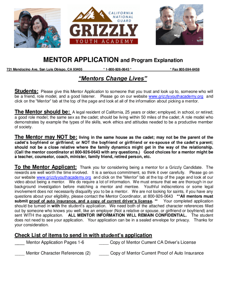 Mentor Application Form Preview on Page 1