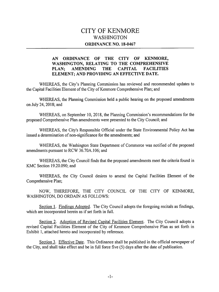 Fillable Online kenmore civicweb WASHINGTON ORDINANCE NO. 160426