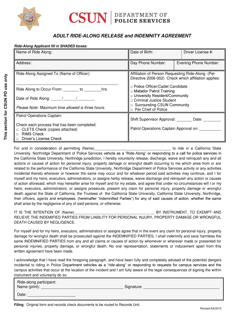 Fillable Online RIDE ALONG REQUEST & WAIVER. Police Forms Fax Email
