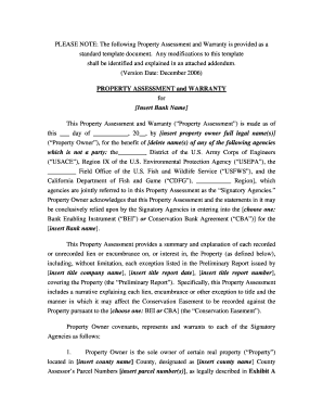 Mitigation Bank Property Assessment and Warranty Template