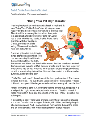 Fillable Online Reading Comprehension Worksheet and Kid's Fable ...