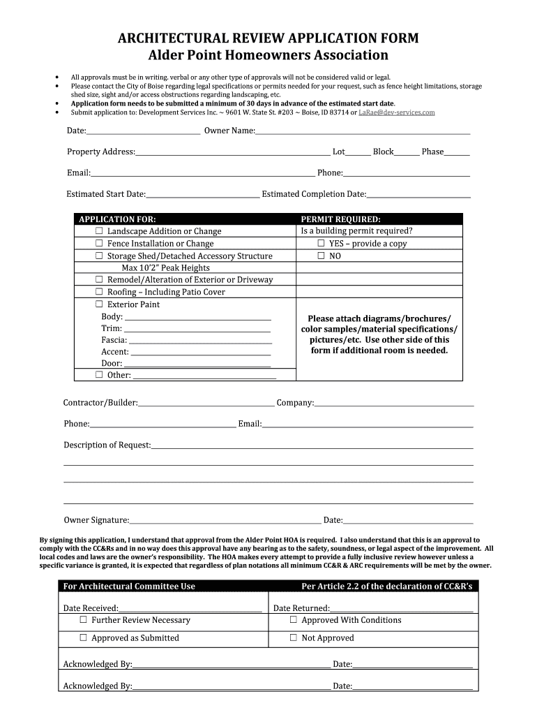 Fillable Online Alder Point Architecturial Review Request .docx Fax Email Print pdfFiller