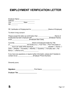 Sample Verification of Employment Letter Templates for Employees