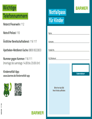 Wichtige Notfallpass Telefonnummern fr Kinder - BARMER