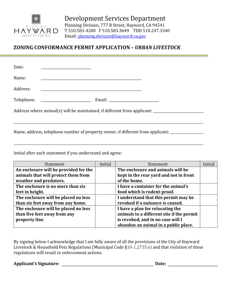 Fillable Online Zoning Conformance Permit for Urban Livestock (Chickens