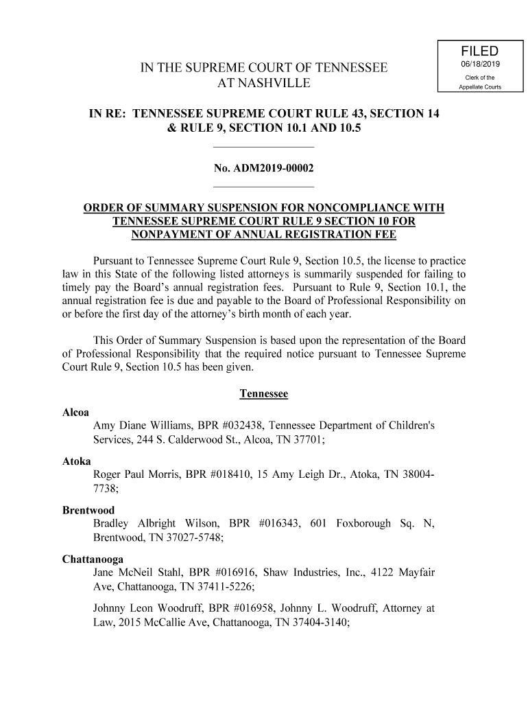 Fillable Online ORDER OF SUMMARY SUSPENSION FOR WITH Fax